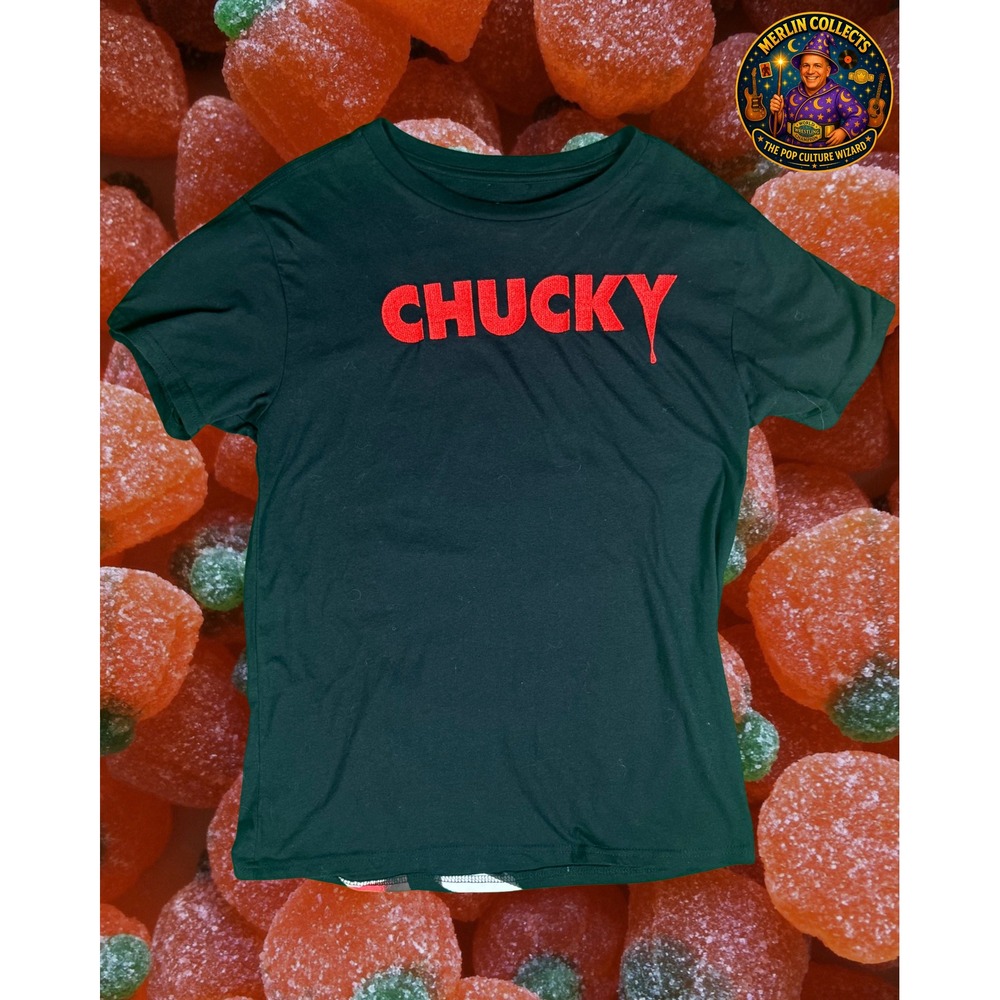 Chucky Wanna Play T Shirt Medium Child's Play Universal Horror Embroidered Black